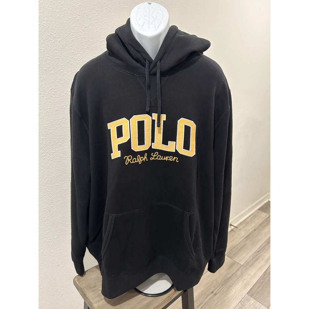 Polo Ralph Lauren Black Double RL Graphic Logo Hoodie Sweatshirt Mens XXL